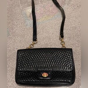 Bally black leather vintage quilted crossbody purse